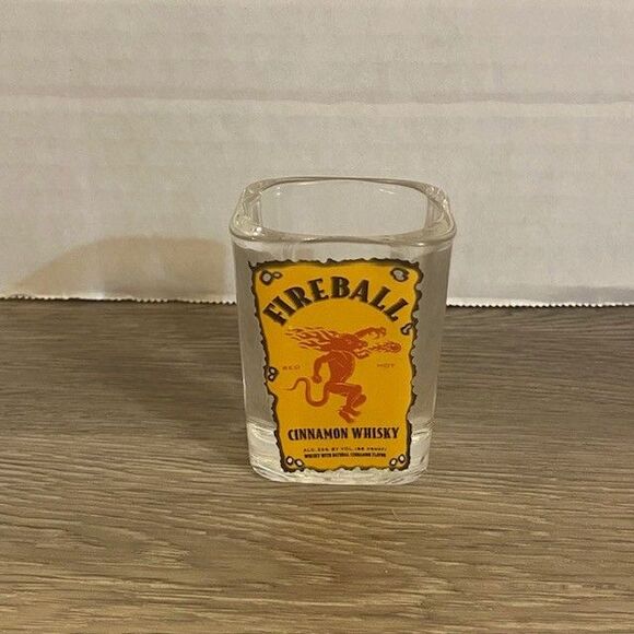 Square Fireball Whiskey Shot Glass Cinnamon Heavy - Picture 1 of 5